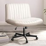 PUKAMI Armless Office Desk Chair with Wheels,Fabric Padded Cross Legged Chair,Modern Swivel Height Adjustable Wide Seat Computer Task Vanity Chair for Home Office (Beige)