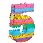 Number 5 Pinata, Rainbow Stripes, Birthday-Themed, Party Supplies, Small, 29.5 x 42 x 7.6 cm