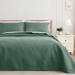 Exclusivo Mezcla Queen Quilt Bedding Set, Lightweight Green Quilts Queen Full Size for All Seasons, Soft Microfiber Bedspreads Coverlets Bed Cover with Leaf Pattern, 3 Piece