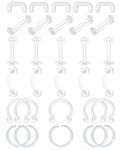 D.Bella 16G Clear Piercing Retainers Flexible Cartilage Helix Daith Rook Tragus Earring Retainer Bioflex Plastic Nose Septum Lip Eyebrow Rings Piercing Retainer, Plastic, plastic