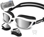 OOPFUN Adult Swim Goggles with Lenses Interchangeable, UV Protection Swimming Goggles for Men Women Anti Fog No Leaking Frame with Smoke Lenses and Electroplated Silver Lenses Black and White