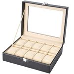 Readaeer Black Leather Watch Organizer Display Storage Box Cases for Men & Women 10 Slots