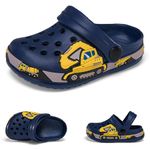 Kids Clogs Garden Shoes Mules Cute Dinosaur Beach Sandals Summer Lightweight Pool Shower Slippers for Toddler Boys Girls Water Shoes Dark Blue 9.5 UK Label size EU 27