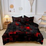 ZIRANSHU King Size Quilt Cover, Red and Black Grid Printed Quilt Personalized Geometric Square Grid Bedding Set for Adult Kids Boys Girls Comforter Duvet Cover Set (1 Duvet Cover + 2 Pillowcase)