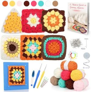Reessy Crochet Kits for Beginners Adults, Granny Square Crochet Starter Kit with 8 Colors Yarn, Crochet Blocking Mat and Crochet Book, Beginners Crochet Kit for Adults to Learn to Crochet DIY