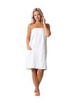 Women’s Terry Cloth Spa and Bath Towel Wrap with Adjustable Closure & Elastic Top, White, One Size