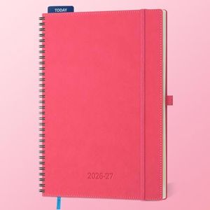 IN-LUXPRO Planner 2026-2027 Daily Weekly and Monthly,11.5"x8.5",18 Months Spiral Bound Calendar Agenda with Self-adhesive Pen Holder,2026 Academic Plan with Vegan Leather Soft Cover,Rose Red