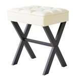 IBUYKE Square Makeup Stool with X-Leg Foot Rest, PU Footrest Stool, Ottoman Seat Vanity Stool, Multi-Use as Small Side Table, for Bedroom, Living Room, White L/G-71W