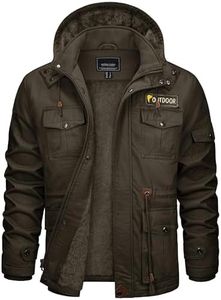 CRYSULLY Ski Heavy Jacket For Men Hooded With Pockets Men'S Thermal Fleece Lined Snow Cargo Coats Coffee S