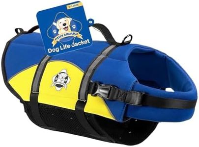 Paws Aboard Dog Life Jacket - Swimming Vest for Dogs, Adjustable, Reflective, Comfortable, Multiple Colors, Patterns, XX-Small to Extra Large Dog Swim Vest with Handle (Blue & Yellow, X-Large)