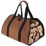 Large Canvas Log Carrier Bag, 38”x 18” Heavy Duty Waxed Fireplace Firewood Tote Bag for Indoor Wood Stoves Outdoor Camping (Brown)