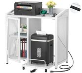 Unikito Filing Cabinets with Adjustable Storage Shelves, Home Office Printer Stand with Sockets, Large Printer Table for Office Deskside, Paper Shredder Stand On Wheel for Living Room Office, White
