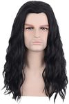 PATTNIUM Black Male Wig Long Wavy Black Wig for Men Shoulder length Mens Wig Heat Resistant Synthetic Unisex Cosplay Party Costume Daily Wear Wig (Black)