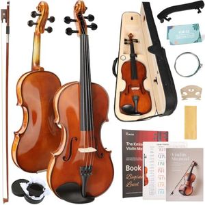 Kmise Violin 4/4 Full Size Starter Kit for Students Beginners Adults, Quality Ebony Acoustic Fiddle Set with Hard Case, Bow, Rosin, Extra Strings, Shoulder Rest, Guide & Chart