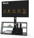 3 Tier Swivel Floor TV Stand, Height Adjustable Bracket Entertainment Stand for 32" to 65" Plasma LCD LED Flat or Curved Screen Multi-Function TV Stand, BlackTempered Glass Television Stands