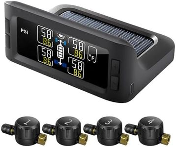 B-Qtech Solar Tire Pressure Monitoring System TPMS for Car/Truck/RV/Trailer/Camper, 4 Flow Thru Sensors, 7 Alert Modes Wireless Real Time Pressure/Temperature Monitoring(0-199 PSI)