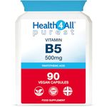 Vitamin B5 Pantothenic Acid 500mg 90 Capsules (V) (not Tablets) Purest: No Additives, Vegan. Made in The UK by Health4All.