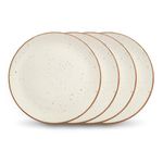 Miah Decor Ceramic Quarter Plates Small Dinner Plates Set of 4 Handcrafted Stoneware Off-White with Brown Rim & grains Serving Platter for Snacks & Dessert Microwave and Dishwasher Safe -Size 7 Inches