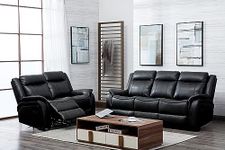 Furnishings For Less UK 2 Piece Leather Aire Reclining Sofa Suite Black Recliner Hampshire 3 Seater and 2 Seater (3 + 2 Sofa Suite, Black)