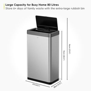EKO Mirage X 80L Motion Sensor Bin – Touchless Stainless Steel, Soft-Close Lid