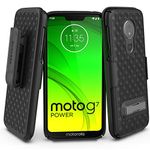 ENCASED Motorola Moto G7 Power Belt Clip Holster Case Cover with Kickstand (2019 Slimline) Ultra Slim Cover - Black