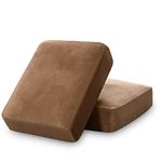 Stretch Velvet Couch Cushion Covers for Individual Cushions Sofa Cushion Covers Seat Cushion Covers, Thicker Bouncy with Elastic Edge Cover up to 10 Inch Thickness Cushions (2 Pieces, Camel)