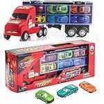 Prextex 15-inch Boys Toy Car Transporter Set of 6: Toys for Kids 2+ Years, Ideal Car Garage Toy for Toddlers, Truck Toy with Car Carrier Construction Toys Perfect Stocking Fillers