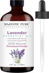 MAJESTIC PURE Lavender Essential Oil with Glass Dropper | 100% Pure and Natural Lavender Oil | Premium Grade Essential Oils for Diffusers, Skin, Aromatherapy, Massage | 118 ml