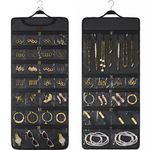 SMRITI Hanging Jewelry Organizer with Dual Zippered Pockets Canvas Double Sided Rotating Hanger Necklace Hanging Wall Organizer Earring Dustproof Holder Wall Mount Accessories Display Bag(Dark Grey)