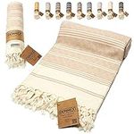 DEMMEX Certified 100% Organic Turkish Cotton Beach and Bath Towel - Hammam Peshtemal Towel, Blanket - Oversized, Quick Dry, Sand Free, Compact -Diamond Weave, Prewashed, Made in Turkey, 180x90, Beige