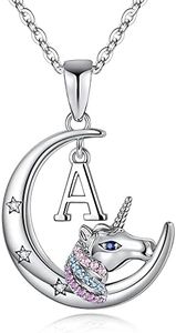 TINGN Collana Unicorno Ragazze Regali, Collana Unicorno Placcato Oro Bianco 14k Ragazze Crescent Moon Ciondolo Catena Unicorno Lettera A Collana Unicorno Regalo Gioielli per Ragazze Adolescenti