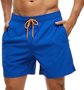 SILKWORLD Mens Swim Trunks Quick Dry Beach Shorts with Zipper Pockets,MQ18_Zip_Dark Blue,Small