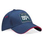 D Design Invent Print! 70th Birthday Gift Hat for Men Women Baseball Cap 70 Present Keepsake (Navy (Red Trim))