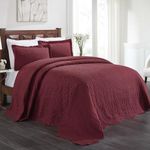 Superior Aspen Cotton Blend 3 Piece Bedspread Set, Oversized Bedspread, 2 Pillow Shams, Medium Weight Blanket, Home Bed Decor, Floral Scalloped, Matelasse Coverlet, Bedding Essential, Full, Burgundy