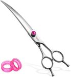 FOGOSP Professional 8.0'' Curved Scissors for Dog Grooming 30 Degree Long Downward Curved Dog Grooming Shears for Poodles Large Dog Pet Japan 440C Super Sharp Right Handed(8.0'',Curved)