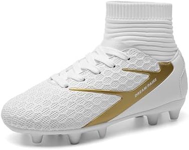 DREAM PAIRS Boys Girls Soccer Cleats Youth Firm Groud Outdoor Sport Athletic High Top Football Shoes for Little/Big Kid,Size 2 Little Kid,White,HZ19002K
