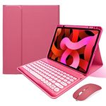 KMXDD iPad Air 11 inch M2/ Air 5th 4th Generation Keyboard Case Mouse Round Key Cute iPad Pro 11 inch 4th 3th 2th 1st Gen Removable Color Keyboard Cover,Begonia Red