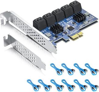 10 Port PCIe SATA Card, SATA3.0 Expansion Card, X1, with 10 SATA Cable, Support SSD and HDD