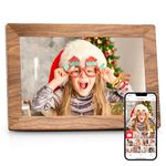 Frameo 10.1" Digital Picture Frame with 32GB Memory WiFi Electronic Photo Frame Wood Touch Screen Auto-Rotate Slideshow Share Photos/Video Anywhere