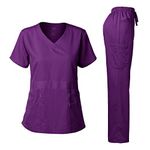 Dagacci Medical Uniform Natural Stretch Premium Women's Scrubs Set Stretch Ultra Soft Top and Pants - Purple - Medium