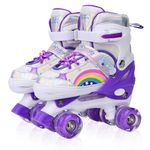 HXWY Roller Skates for Girls Kids Children Youth Toddler Beginners, Adjustable 4 Sizes Roller Skates for Kids with All Light Up Wheels, Quad Purple Rainbow Roller Skates for Sports (Small 11C-1 US)