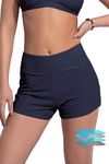 Beautikini Period Swimwear Menstrual Leakproof Swim Shorts Quick Dry 3" Wide Waistband Bathing Suit Bottoms for Girls, Teens (Dark Blue,L)