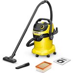 Kärcher 16283020 Wet & Dry Vacuum Cleaner WD 5, blower function, power: 1100w, plastic container: 25 L, suction hose: 2.2 m, incl. floor and crevice nozzle, Yellow