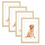 5x7 Picture Frame Set of 4, Matted to Display 5x7 Photo with Mat or 4x6 without Mat for Wall Floating or Tabletop, 4x6 Picture Frame Christmas Gift Picture Frames Oak