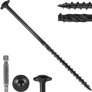 QINFZY #14 x 5 Inch Lag Screws (100-Pack) - Heavy Duty Structural Wood Screws, Torx Drive, Black Epoxy Coated Rust-Resistant, Includes T30 Star Bit for Exterior Wood Construction