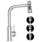 Kitchen Faucet with Extendible Sprayer - SREWOHS PRO Folding Kitchen Sink Mixer Tap with 3 Spray Heads Modes, 360° Rotatable Stainless Steel 1 Hole Kitchen Faucet, Flexible Tap