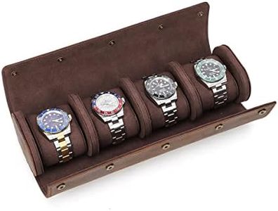 Contacts Leather Watch Roll Travel Watch Case 4 Slot Crazy Horse Leather Watch Box Organizer for Men Storage Display Protector Pouch (for 4 Pieces Watches)