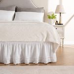 MIYE Wrap Around Ruffled Lace Bed Skirt, Elastic Dust Ruffle with Adjustable Belts,15 Inch Drop Easy to Put On, Bed Frame Cover, Machine Washable (Embroidered/White, Full/Twin)