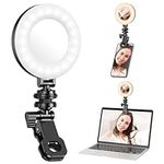 LED Video Light, Rechargeable Selfie Light with Phone Clip, 360 Degree Rotation Phone Light 3-Level Brightness Portable Clip on Light Circle Ring Light for Phone, iPad, Laptop, Camera, Tablet (Black)