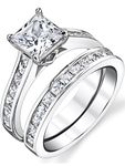 1.5 Carats Sterling Silver Cubic Zirconia Bridal Set Engagement Wedding Ring Bands Princess Cut, Metal, cubic-zironia